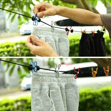 Portable Elastic Travel Clothesline – Adjustable 12-Clip Retractable Laundry Rope