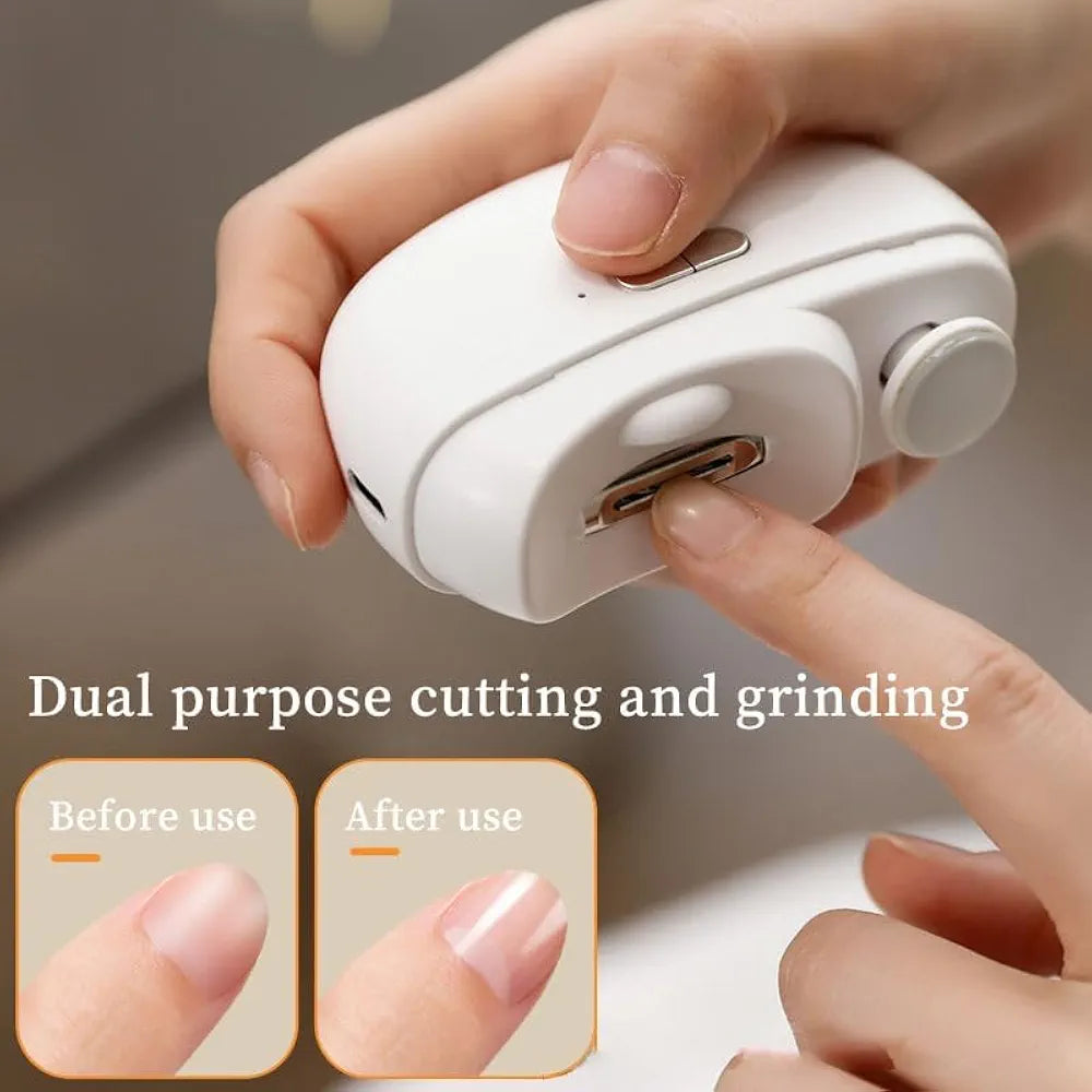 Electric Nail Clipper Automatic Nail Trimmer with LED Light, 2 Speed Rechargeable Nail File, 2-in-1 Safe Nail Cutter for Kids, Elderly, Adults & Caregivers Portable Manicure Tool