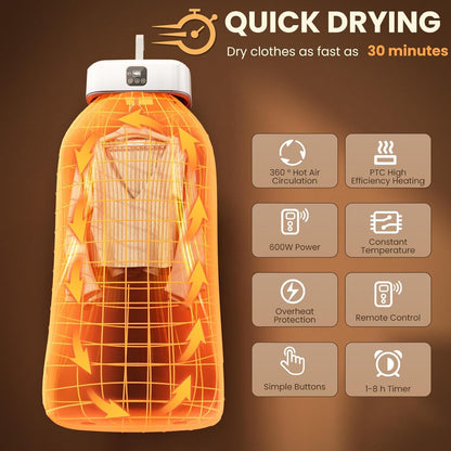 Portable Smart Clothes Dryer & UV Sterilizer with Digital Display