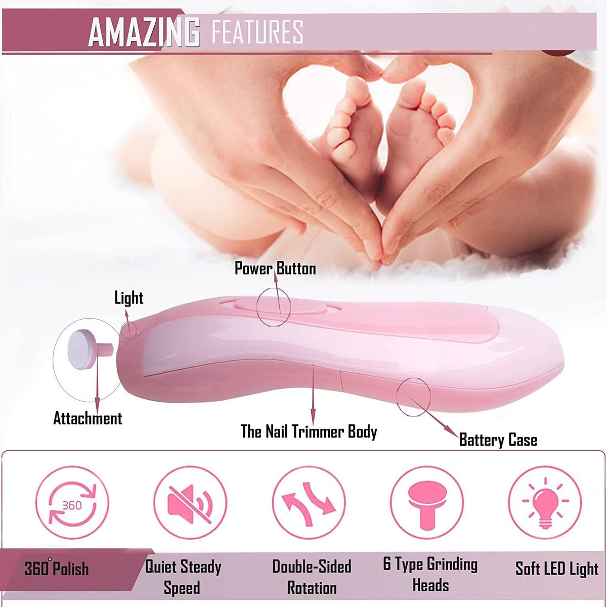 Electric Baby Nail Trimmer – 6-in-1 Gentle Nail File